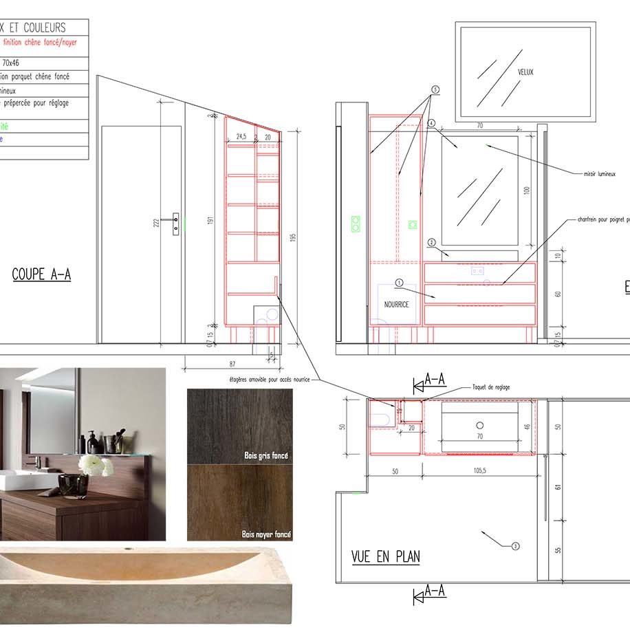 Conception, agencement et décoration d'une salle de bain | Cranves-Sales, 74 Plan de meuble sdb dam A3 CM 3 compresse • Damien Jore