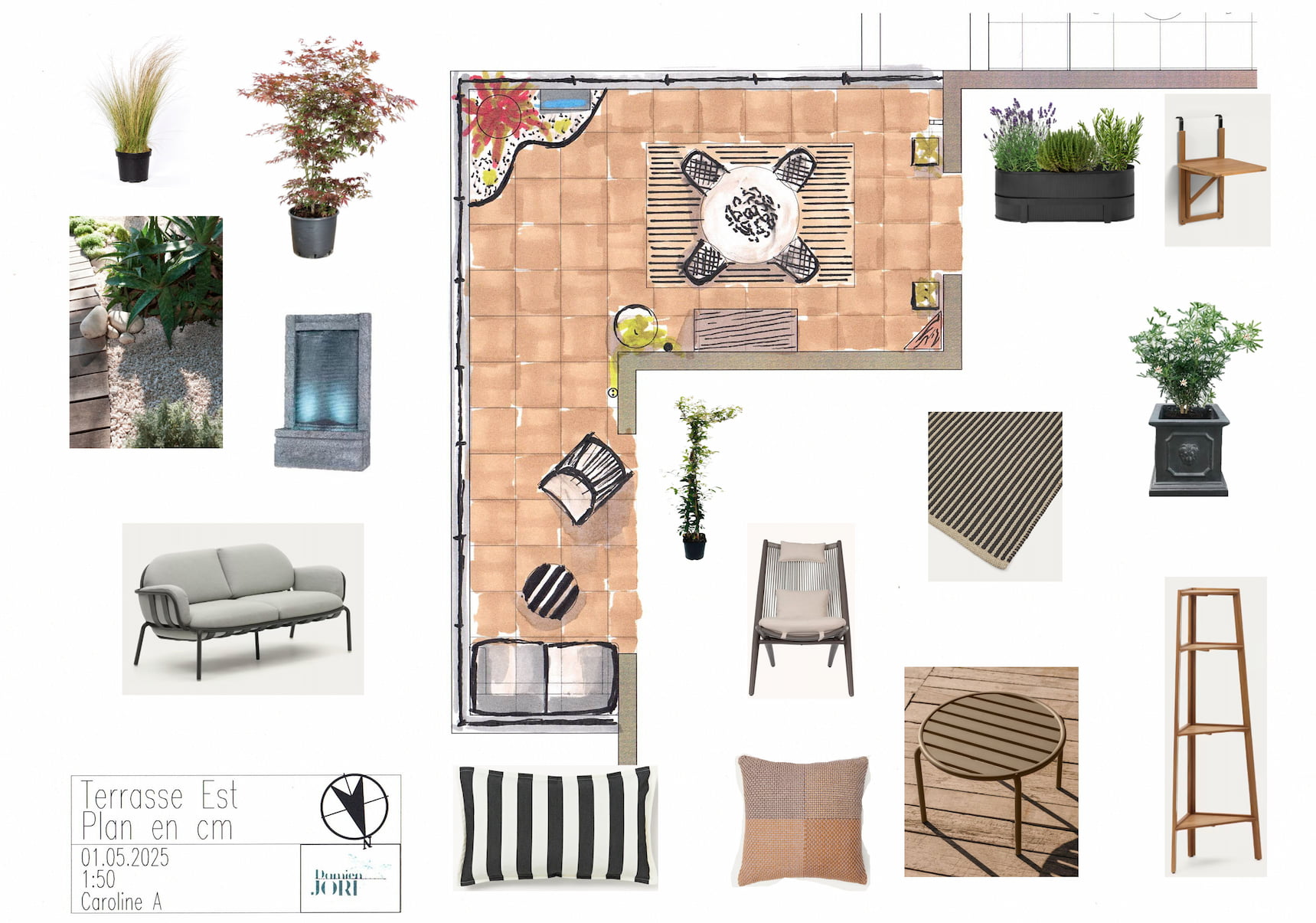 Terrasse-EST-plan et mobilier Transformation durable d’une terrasse au 6e étage | St Julien en Genevois, 74 Terrasse EST plan et mobilier • Damien Jore