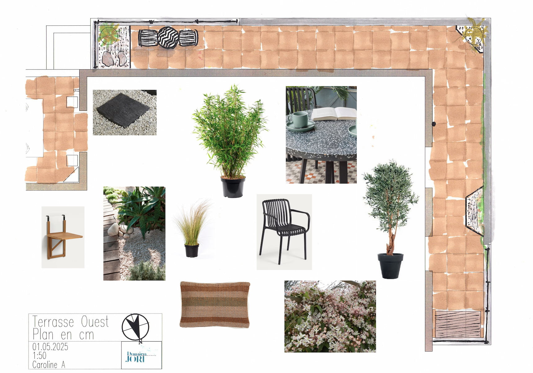 Terrasse-OUEST-plan et mobilier Transformation durable d’une terrasse au 6e étage | St Julien en Genevois, 74 Terrasse OUEST plan et mobilier • Damien Jore